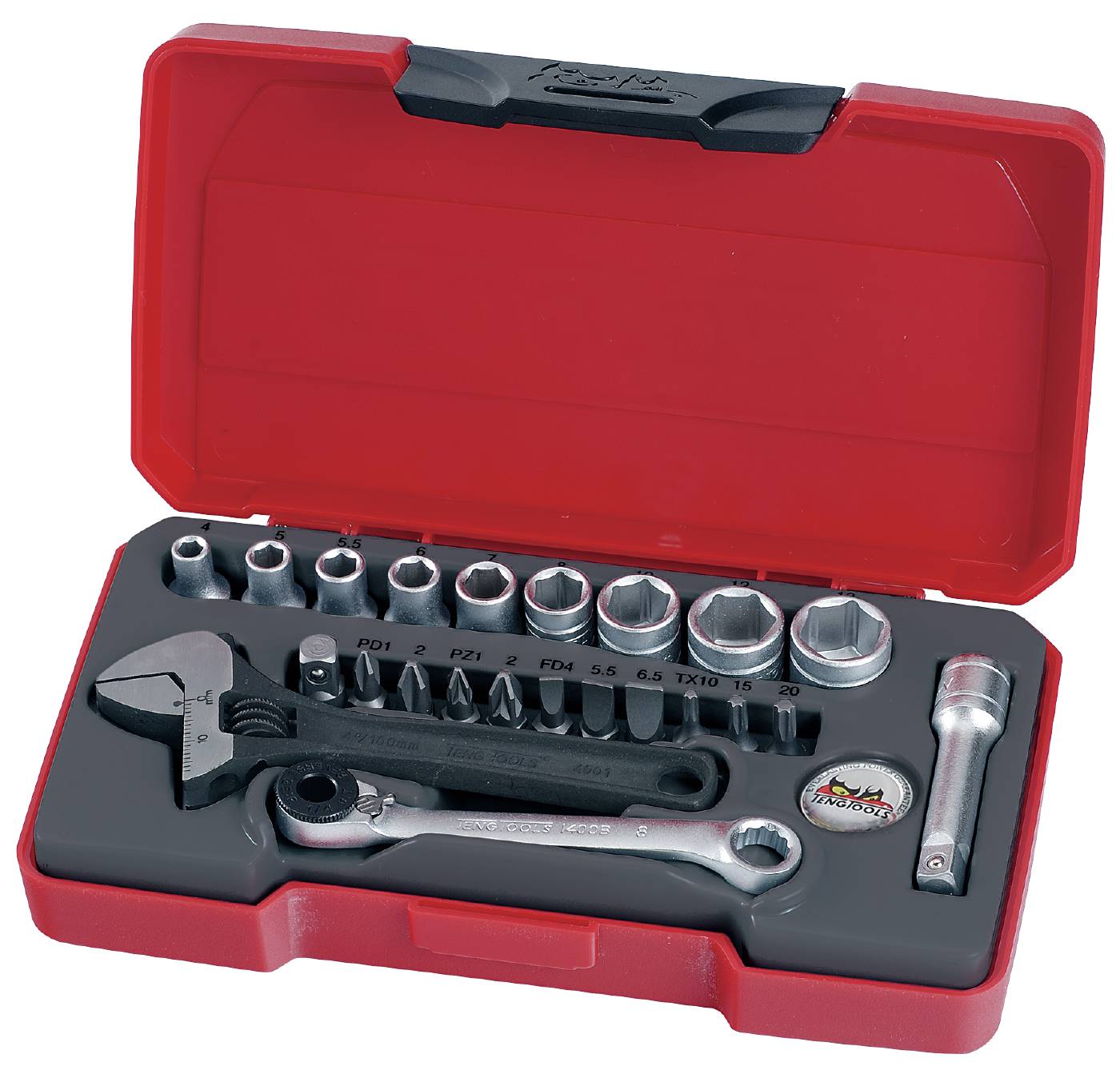 Hylsnyckelsats med 1/4'' fyrkantsfäste Teng Tools T1423