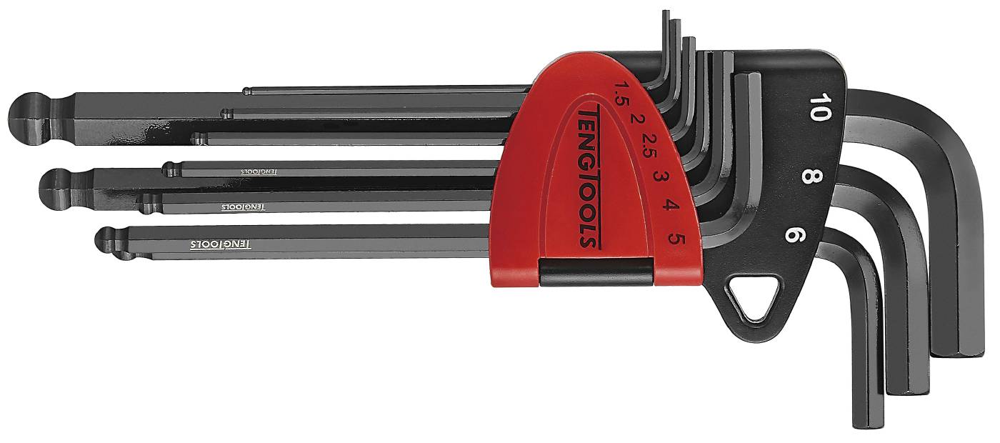 Sexkantnycklar, långa med klotformat huvud, i sats Teng Tools 1499MM