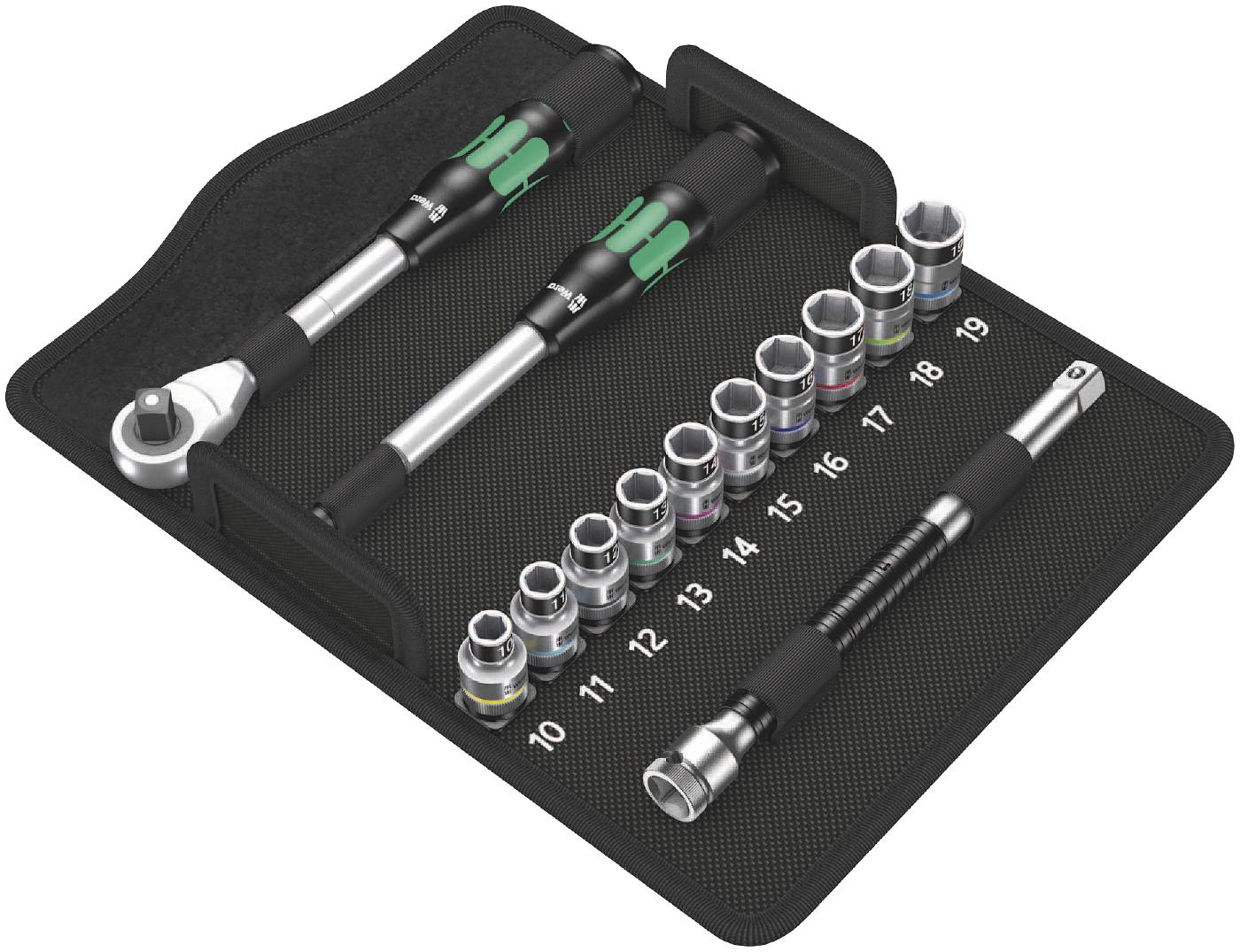 Hylsnyckelsats med 1/2" fyrkantsfäste. Wera Zyklop Hybrid Set