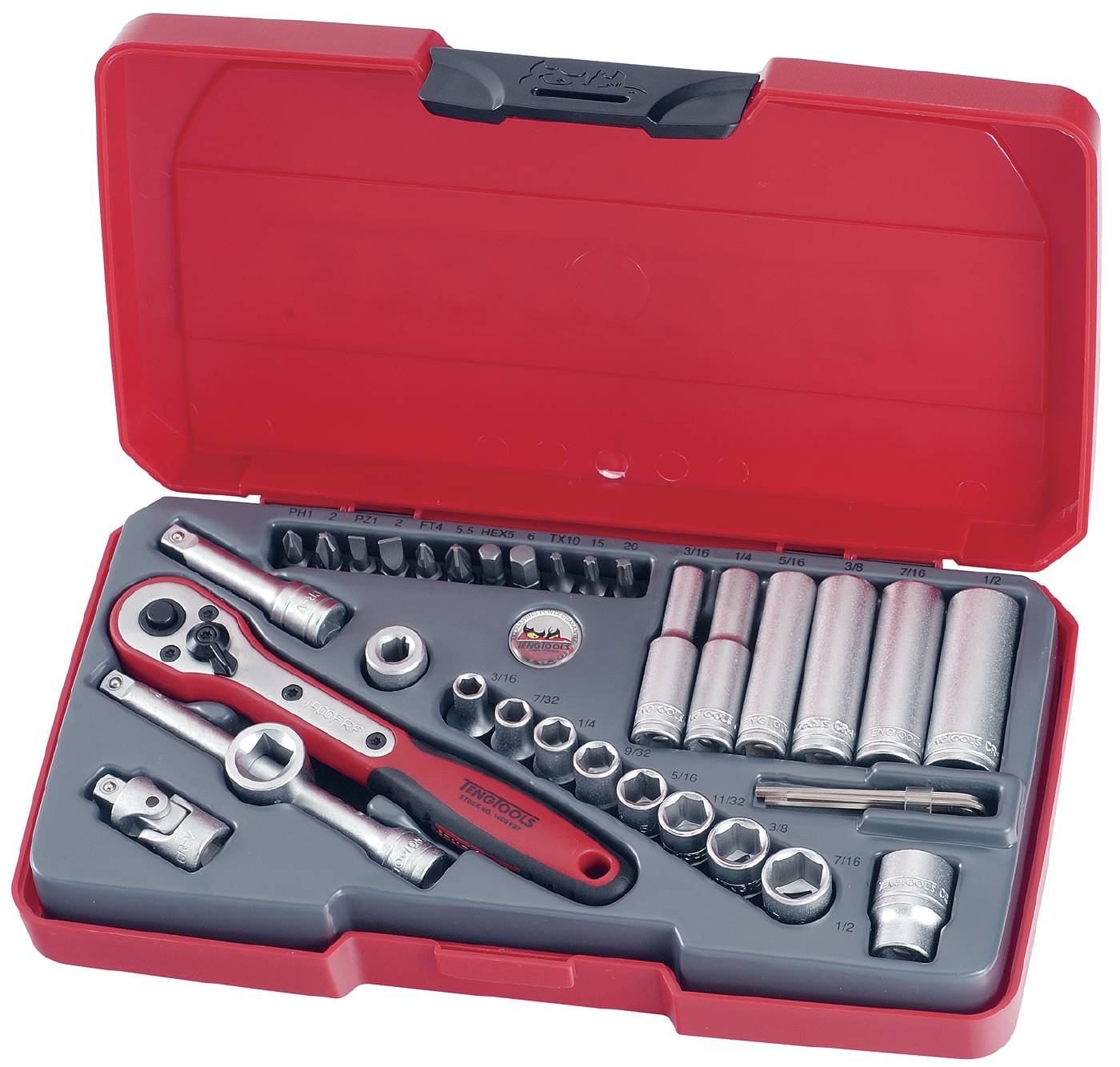 Hylsnyckelsats. Med 1/4'' fyrkantsfäste Teng Tools T1435AF