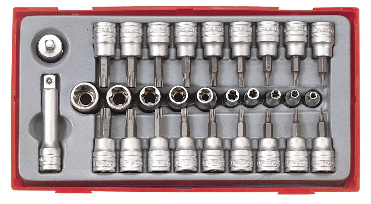 30 delars TX-hylssats med 1/4'' och 3/8'' fyrkantsfäste Teng Tools TTTX30